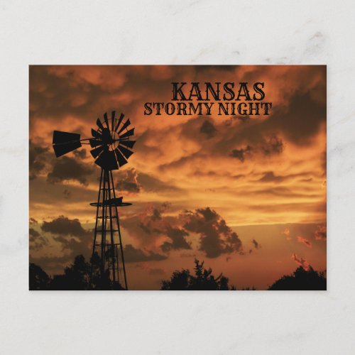 Kansas Stormy Night  Windmill POST CARD