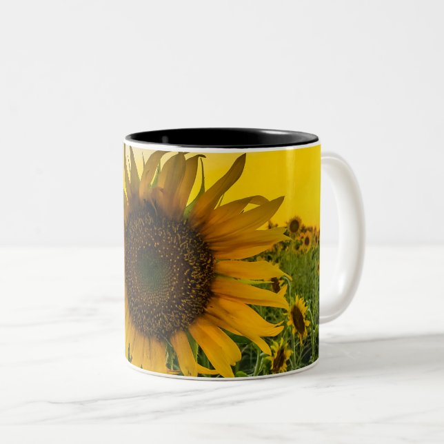 Kansas Sunflower Field Two-Tone Coffee Mug (Front Right)