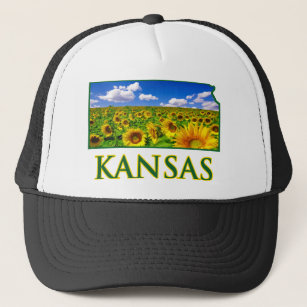Kansas Sunflower Sky Trucker Hat Black 