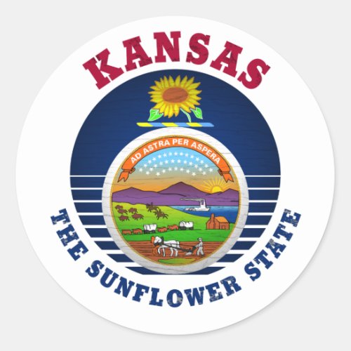 KANSAS SUNFLOWER STATE FLAG CLASSIC ROUND STICKER