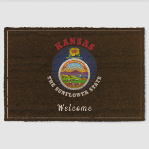 KANSAS SUNFLOWER STATE FLAG FIBER DOORMAT