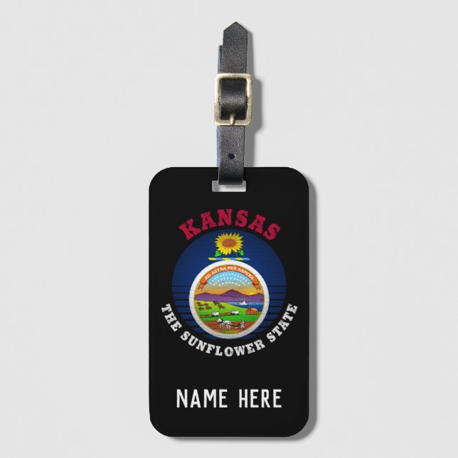 KANSAS SUNFLOWER STATE FLAG LUGGAGE TAG (Front Vertical)