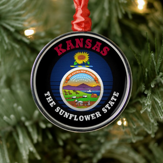 KANSAS SUNFLOWER STATE FLAG METAL ORNAMENT (Tree)