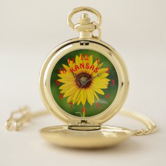 Kansas Sunflower with a green back ground Pocket Watch