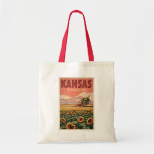 Kansas Sunflowers Illustration Travel Art Vintage Tote Bag