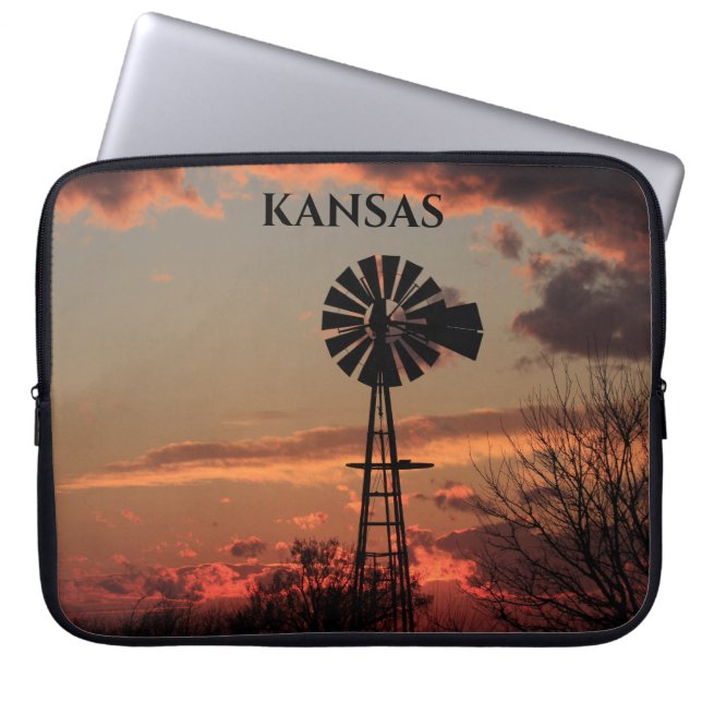 Kansas Sunset Windmill Silhouette Electronics Bag (Front)