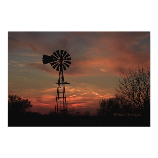 Kansas Sunset with a Windmill  Photo Enlargement Print (Front)