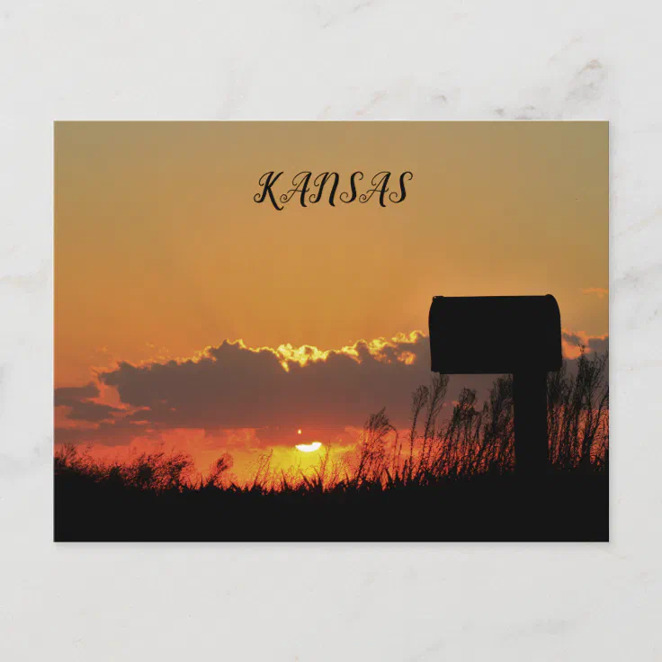 Kansas Sunset with clouds and sun rays Post Card. Postcard | Zazzle