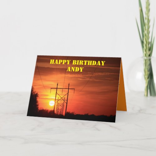 Kansas Sunset with power lines Greeting Card