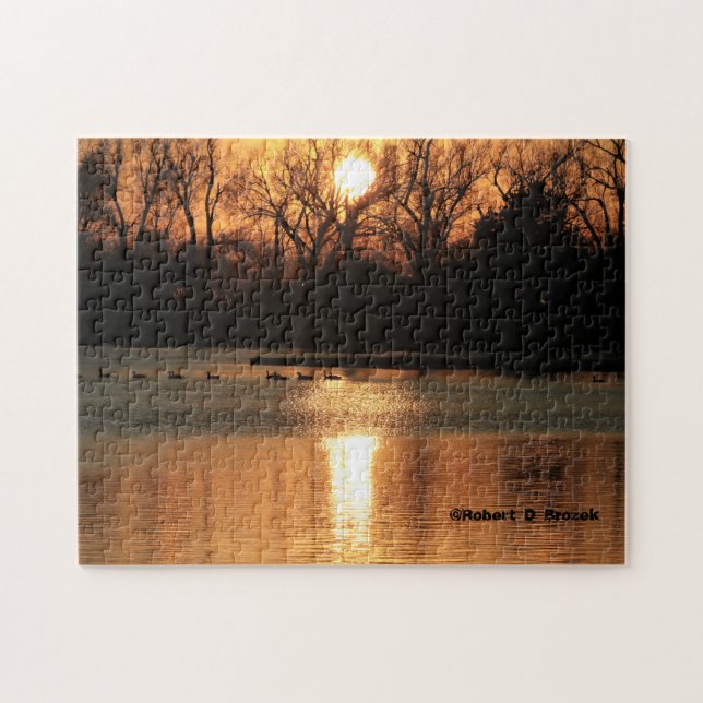 Kansas Sunset with water Reflection Jigsaw Puzzle (Horizontal)