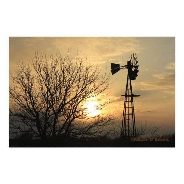 Kansas Sunset with Windmill,clouds, Photo/Poster Photo Print (Front)