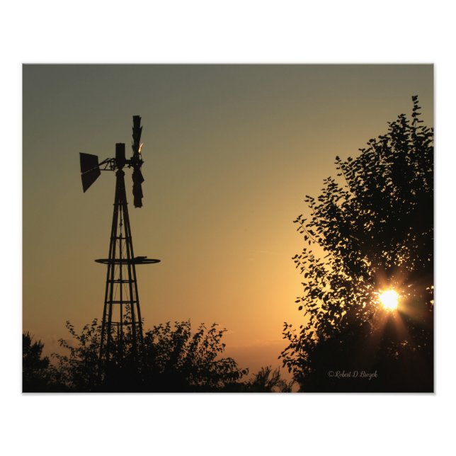 Kansas Sunset with Windmill Photo Enlargement (Front)