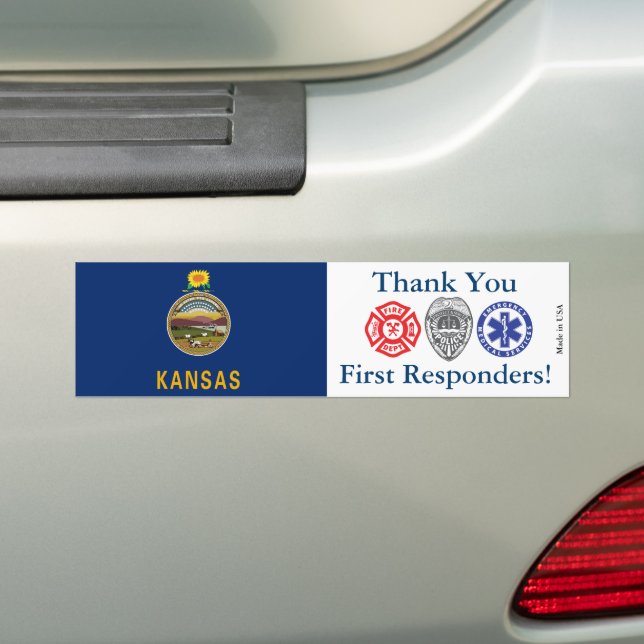 Kansas Thank You First Responders  Bumper Sticker (On Car)