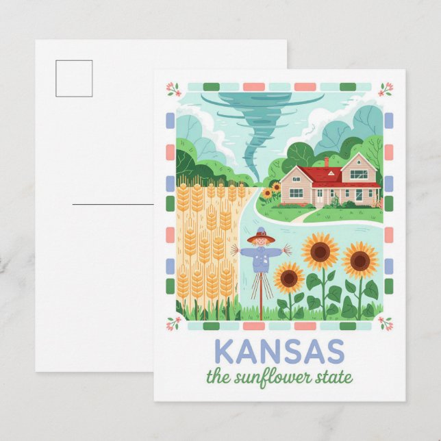 Kansas the Sunflower State USA Summer Travel Postcard (Front/Back)