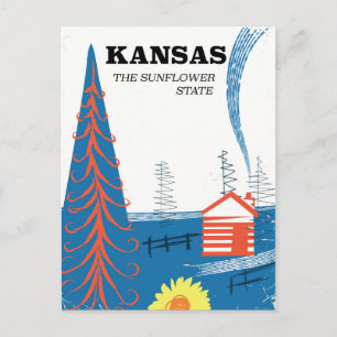 Kansas "the sunflower state" vintage travel poster postcard