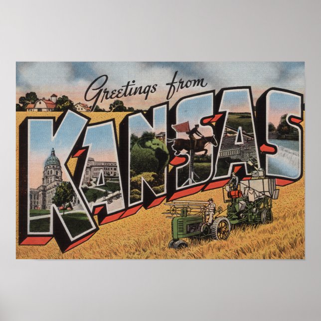 Kansas (Tractor & Hay Bailer Scene) Poster (Front)