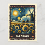 Kansas | Vincent Van Gogh Inspired Postcard<br><div class="desc">Discover the Sunflower State through the eyes of a master with the "Kansas | Vincent van Gogh Inspired Postcard." This unique postcard captures the essence of Kansas' sweeping prairies and iconic sunflower fields with the vibrant, swirling style of Vincent van Gogh. Each element of the Kansas landscape is reimagined with...</div>