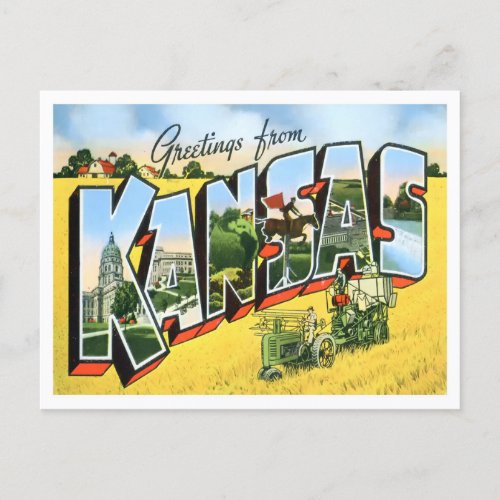 Kansas Vintage Big Letters Postcard