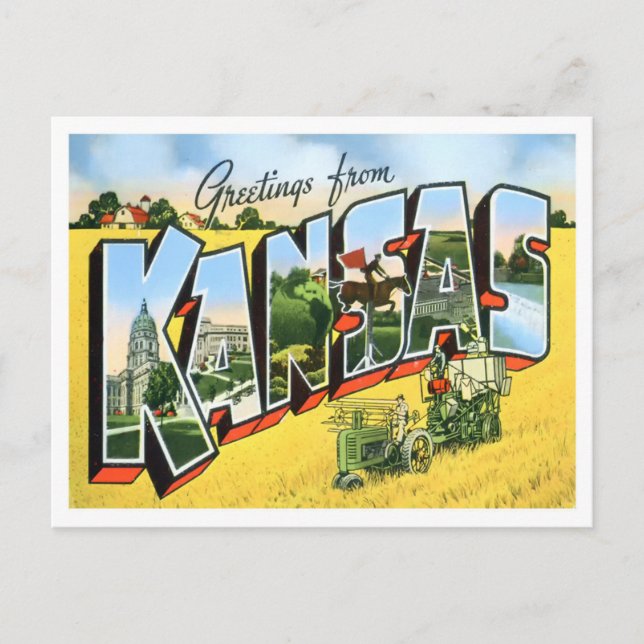 Kansas Vintage Big Letters Postcard (Front)