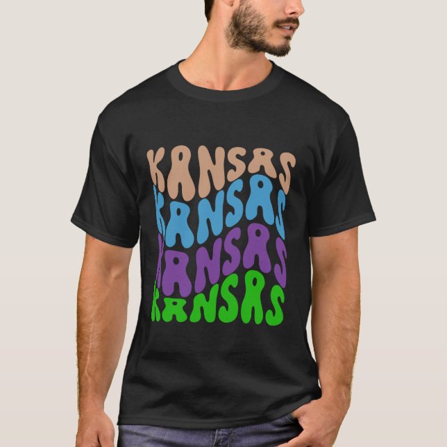 Kansas Wavy Text Patriotic Design T-Shirt (Front)