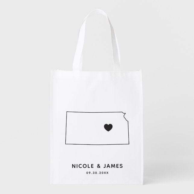 Kansas Wedding Welcome Bag Map Tote with Heart (Front)