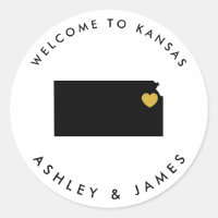 Kansas Wedding Welcome Sticker Tag, Black & Gold