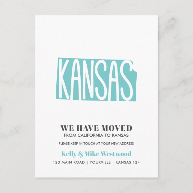 KANSAS We've moved New address New Home   Postcard (Front)