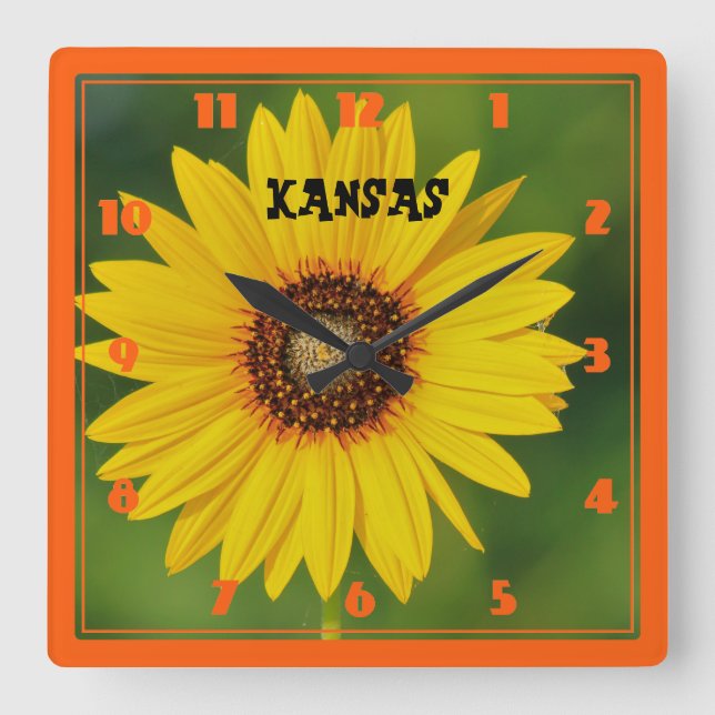 Kansas Wild Sunflower Square Wall Clock (Front)