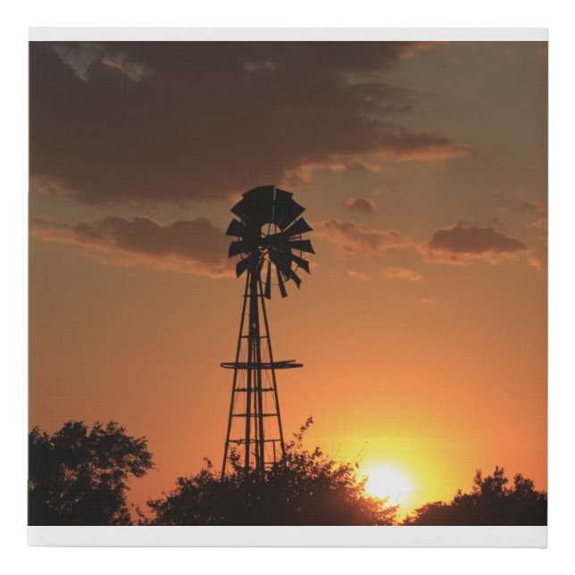 Kansas Windmill Silhouette Sunset Faux Canvas Print (Front)