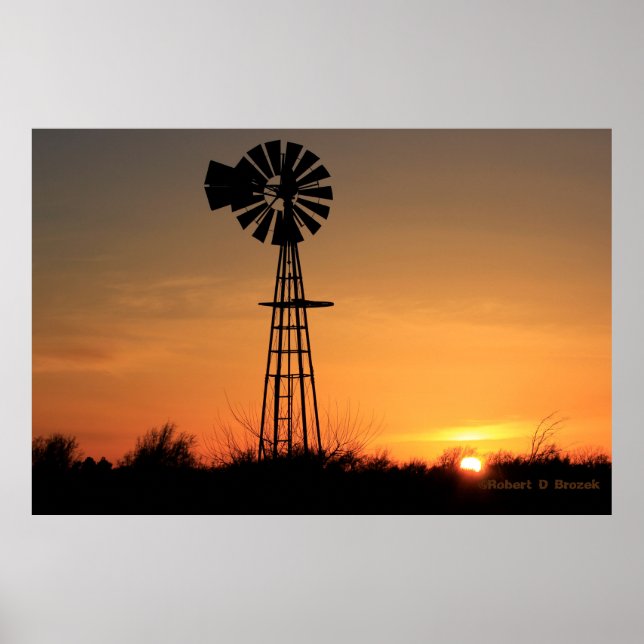 Kansas Windmill Silhouette Sunset Photo/Poster Poster (Front)