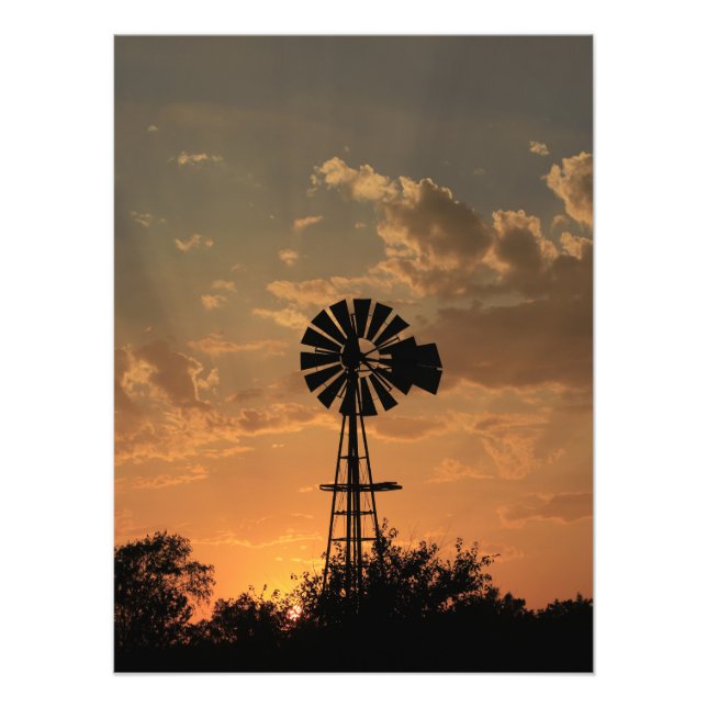 Kansas Windmill Silhouette Sunset Photo Print (Front)