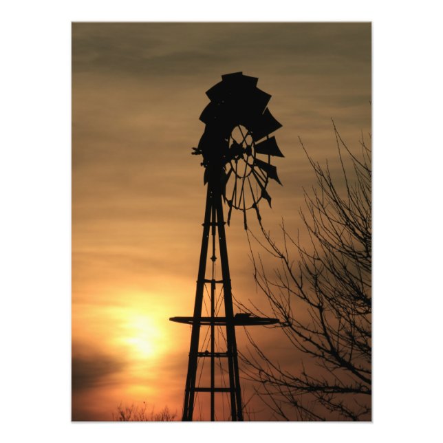 Kansas Windmill Silhouette Sunset Photo Print (Front)