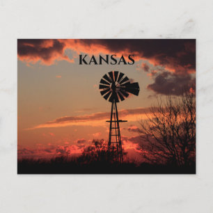 Kansas Windmill Silhouette Sunset Post Card