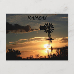 Kansas Windmill Silhouette Sunset Post Card