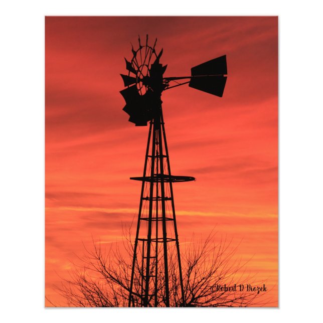 Kansas Windmill Silhouette Sunset with clouds Photo Print (Front)