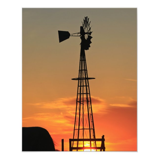 Kansas Windmill Silhouette Sunset with clouds Photo Print (Front)