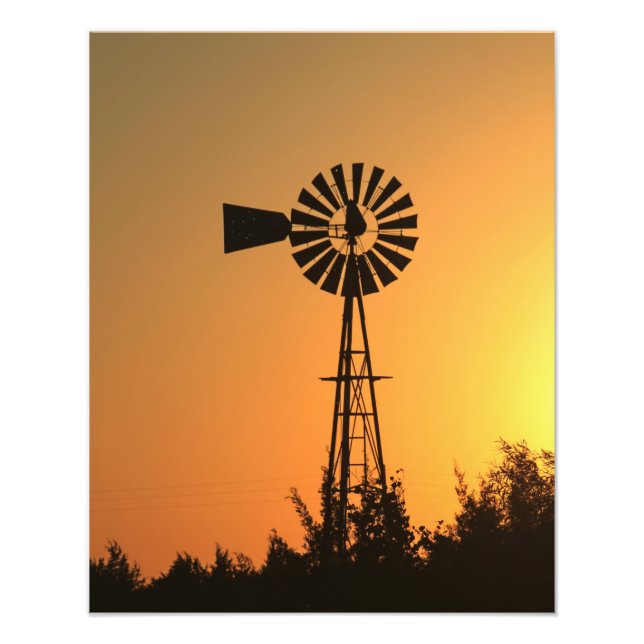 Kansas Windmill Silhouette Sunset with sky. Photo Print (Front)