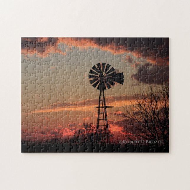 Kansas Windmill Silhouette with clouds Puzzle (Horizontal)