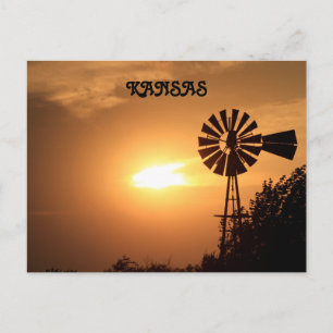 Kansas Windmill Silhouette with Sunset Post Card. Postcard