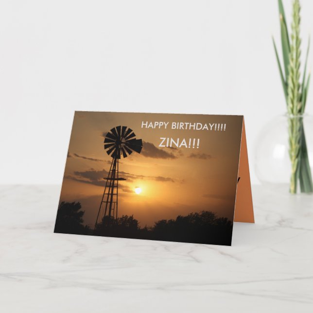 Kansas Windmill Sunset Birthday CARD (Front)