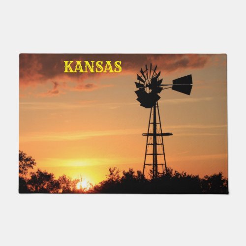 Kansas Windmill Sunset Door Mat