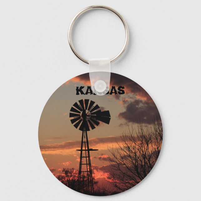 Kansas Windmill Sunset Keychain (Front)