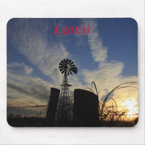 Kansas  Windmill Sunset Mouse Pad