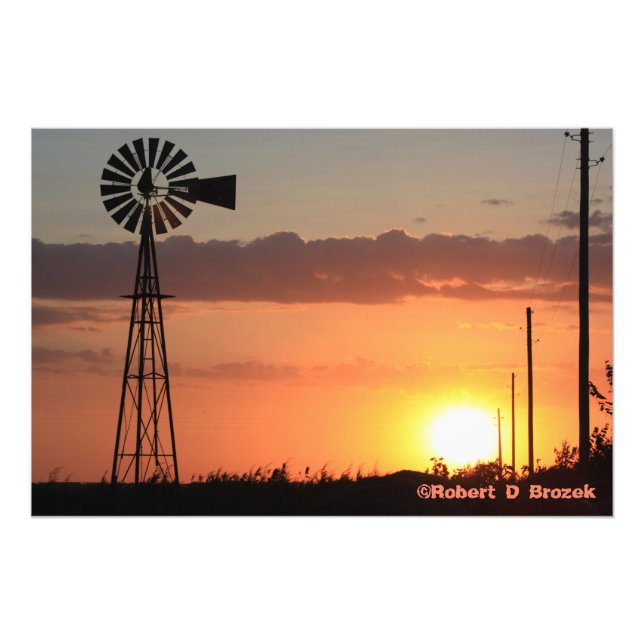 Kansas Windmill Sunset Silhouette  Photo Poster. Print (Front)
