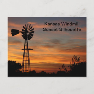 Kansas Windmill Sunset Silhouette Postcard