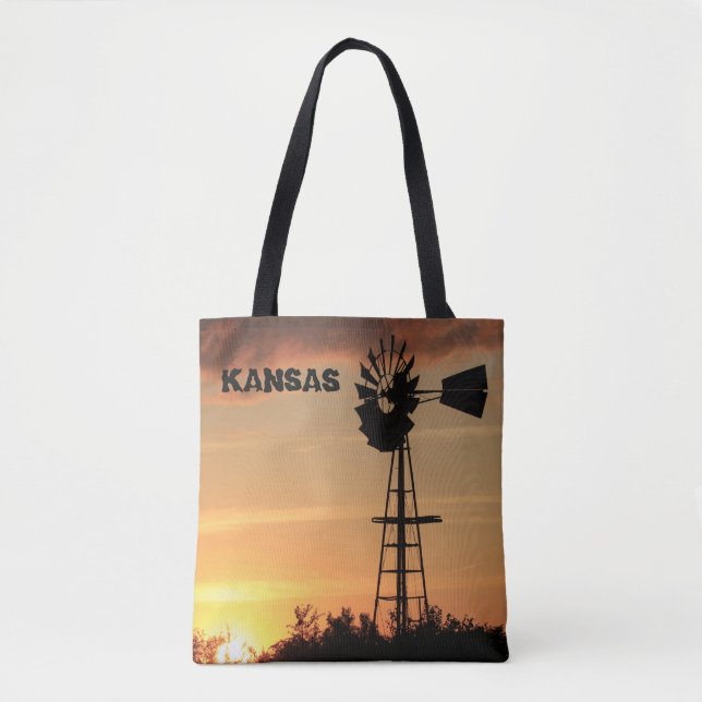 Kansas Windmill Sunset Tote Bag (Front)