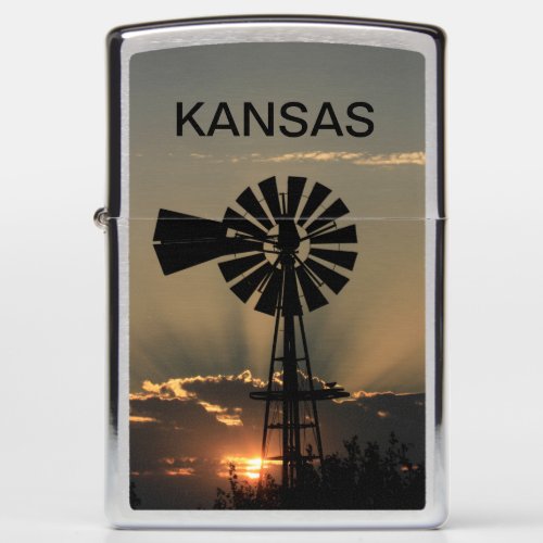 Kansas Windmill Sunset with Sunrays Zippo Lighter