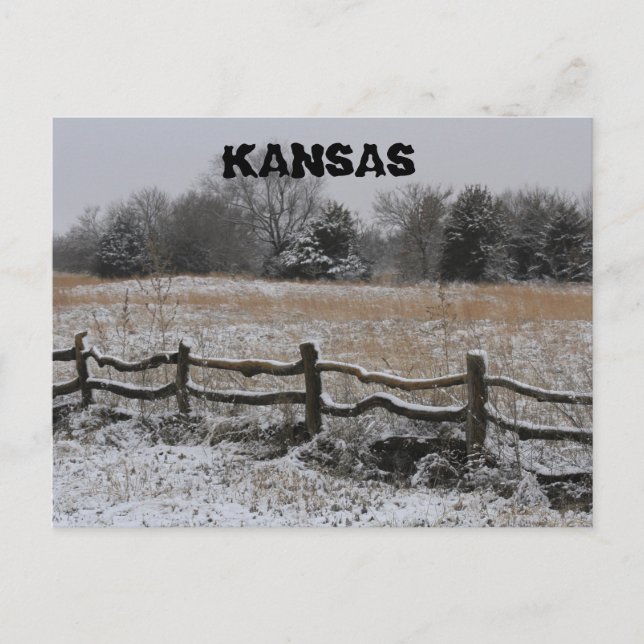Kansas Wooden Fence Winter Wonderland Post Card (Front)