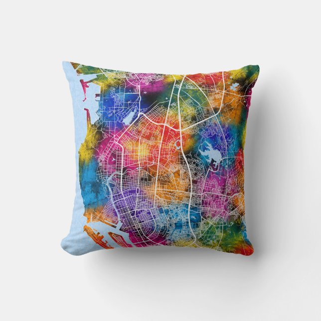 Kaohsiung City Taiwan Map Throw Pillow (Front)