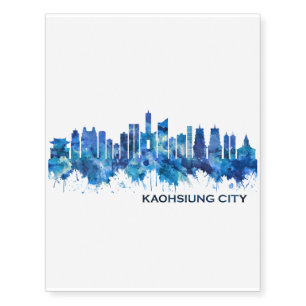 Kaohsiung City Taiwan Skyline Blue Temporary Tattoos